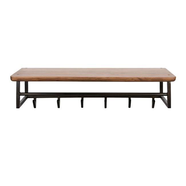 Portemanteau mural 1 étagère bois 1 tringle 6 crochets NAKO Couleur marron <span itemprop=