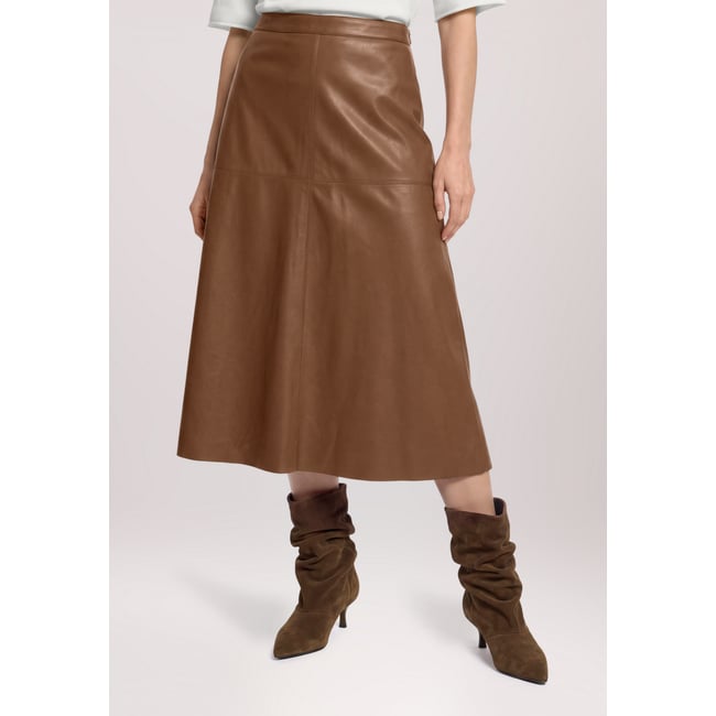 Jupe de coupe trapèze unicolore dark coffee <span itemprop=