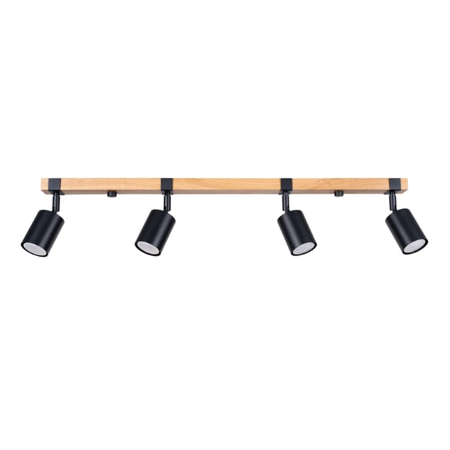 Plafonnier Acier Noir/Bois Naturel GU10 4 Fager Couleur noir <span itemprop=
