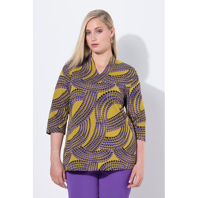 T-shirt à col jabot jaune vert clair <span itemprop=