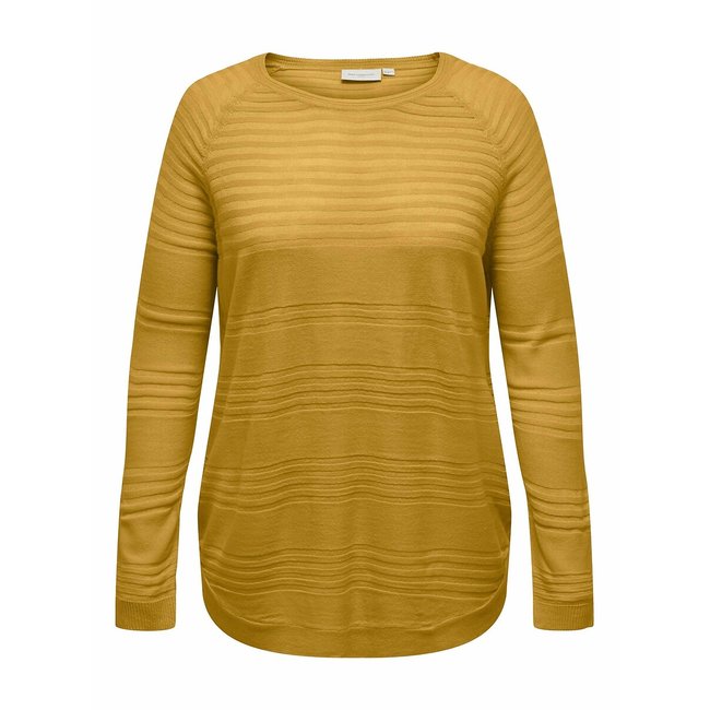 Striped Crew Neck Jumper, ochre, ONLY CARMAKOMA