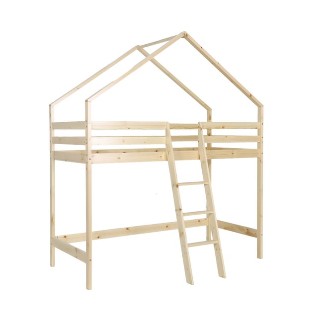 Lit enfant mezzanine cabane 90 x 190 cm pin naturel ROYA Couleur naturel <span itemprop=