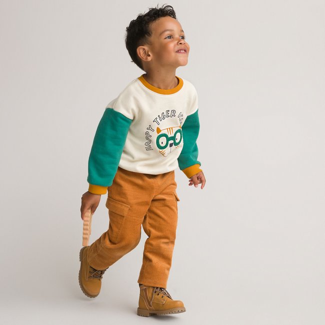 Pantalon en velours côtelé doublé jersey camel <span itemprop=