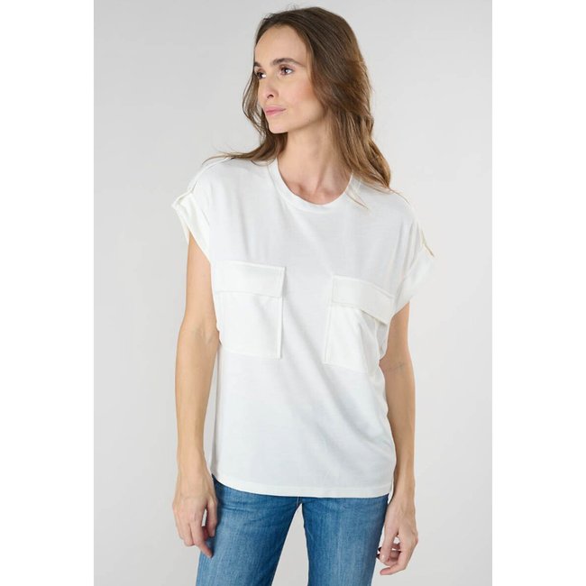T-Shirt mit Taschen vorne weiss <span itemprop=