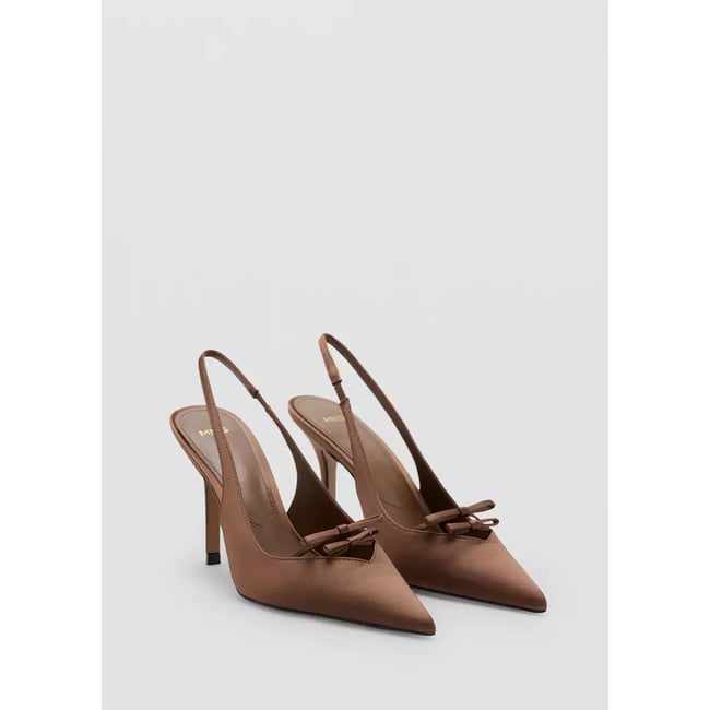 Chaussures à talons satinées chocolat <span itemprop=