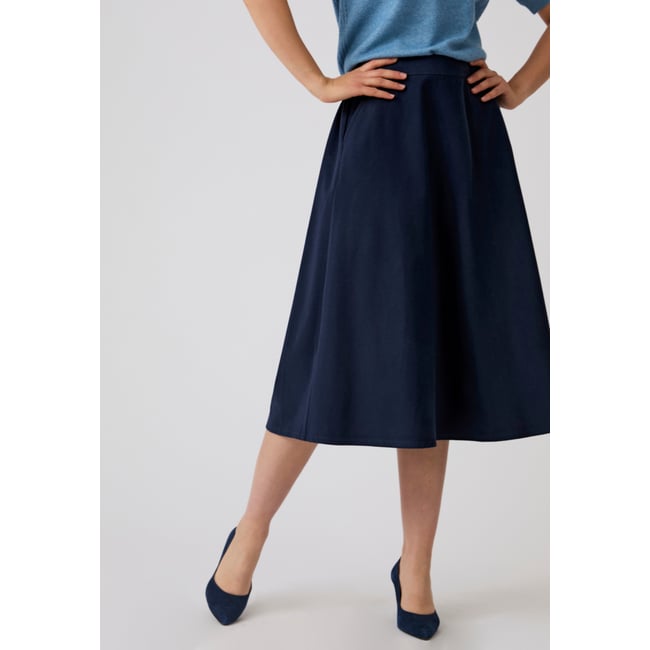 Jupe en flanelle forme évasée bleu marine <span itemprop=