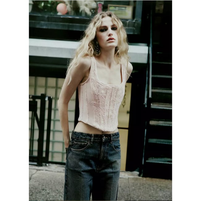 Top style corset jacquard rose <span itemprop=