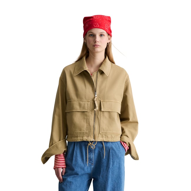 Veste en sergé regular en coton organique-lyocell stretch beige <span itemprop=