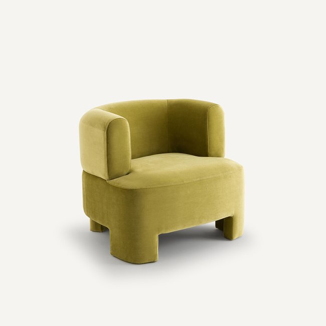 Fauteuil velours petit modèle, Darrel Couleur vert tilleul <span itemprop=