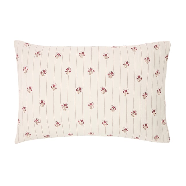 Taie d'oreiller imprimée en gaze de coton, ŒILLETS D'ORIENT rose clair <span itemprop=