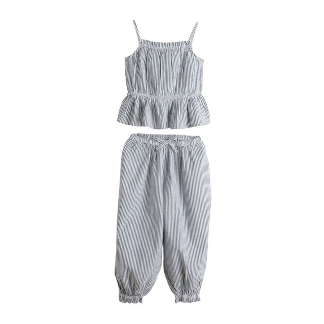 Ensemble débardeur et pantalon bleu marine rayé <span itemprop=