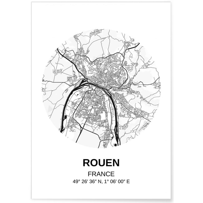 Affiche Carte Rouen Couleur blanc <span itemprop=