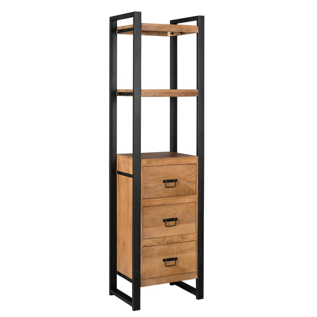 Colonne salon bois métal 3 tiroirs MILORA Couleur bois naturel <span itemprop=