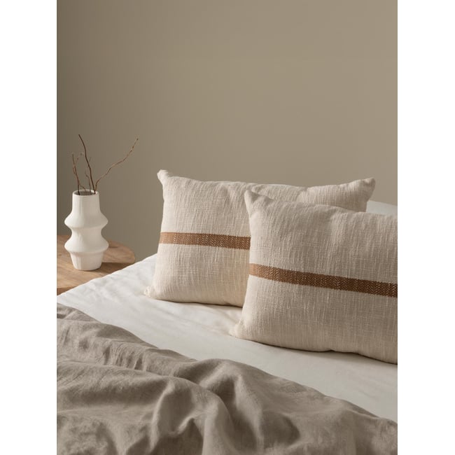 Coussin 100% Coton Rayures -EDA moutarde <span itemprop=
