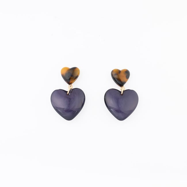 Boucles d'oreilles double cœur violet violet <span itemprop=