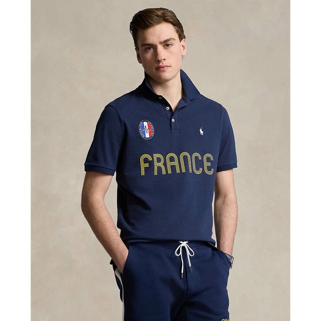 Polo recto de punto piqué JO France azul marino <span itemprop=
