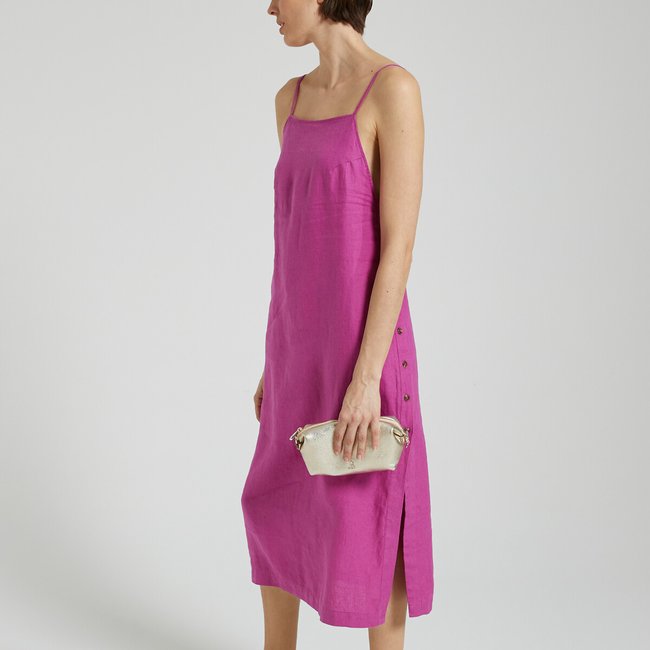 Robe mi-longue en lin à bretelles VERA SUNSET rose <span itemprop=