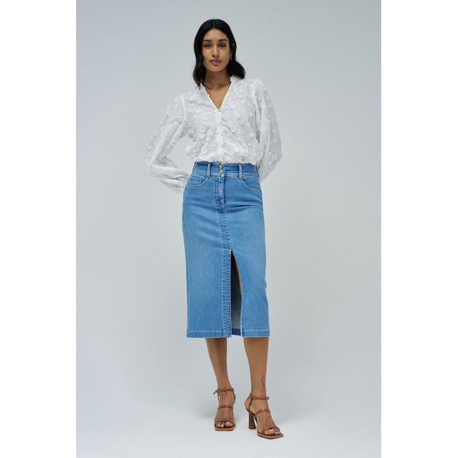 JUPE SECRET PUSH IN MIDI bleu turquoise <span itemprop=
