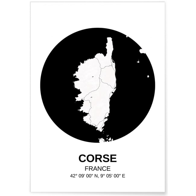 Affiche Carte Corse Couleur blanc <span itemprop=