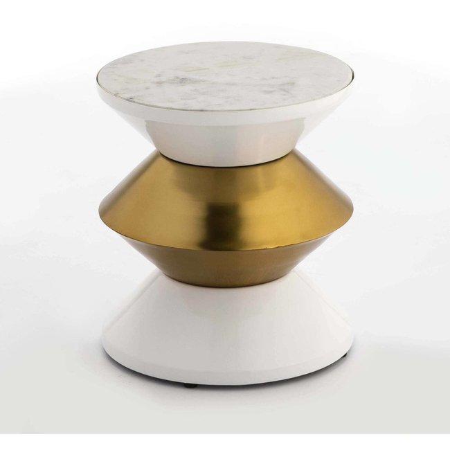 Table d'appoint en marbre rond argestues Couleur blanc, or <span itemprop=