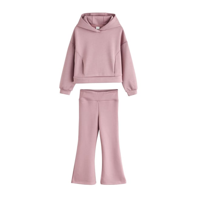Ensemble sweat à capuche et pantalon évasé rose foncé <span itemprop=