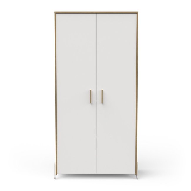 Armoire 2 portes décor blanc et bois, H183 cm - NAILI Couleur blanc <span itemprop=