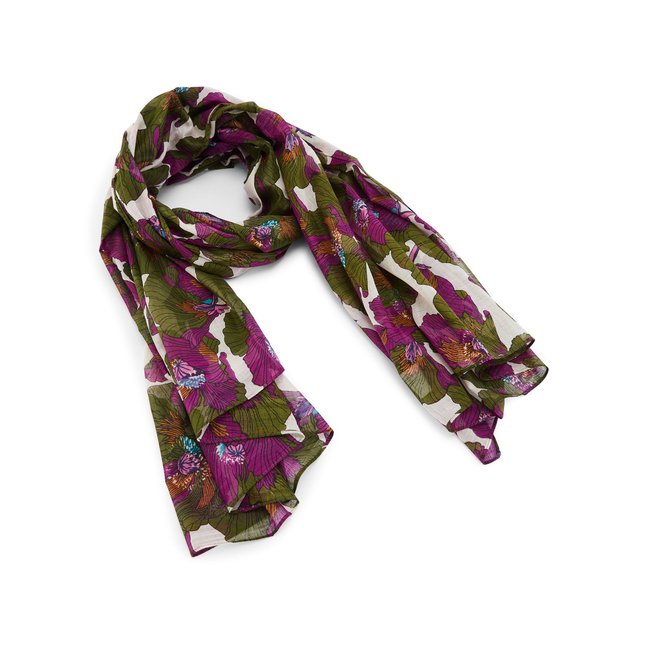 Etole fleurie en coton imprimé kaki <span itemprop=