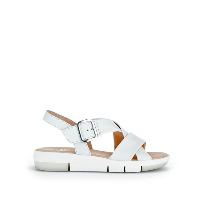 Sandales en cuir lisse à talon plat blanc <span itemprop=