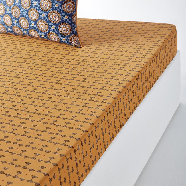 Drap housse en coton bonnet 25 cm imprimé bleu/jaune LA REDOUTE INTERIEURS