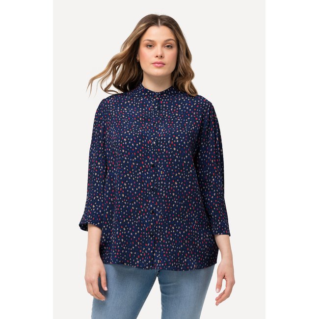 Blouse en crêpe, manches 3/4 marine <span itemprop=