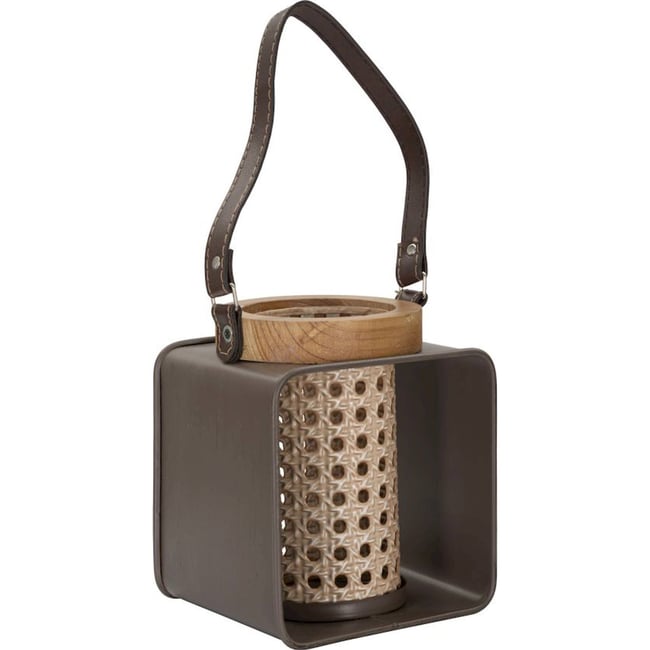 Lanterne cylindre ajouré en fer et bois Couleur multicolore <span itemprop=