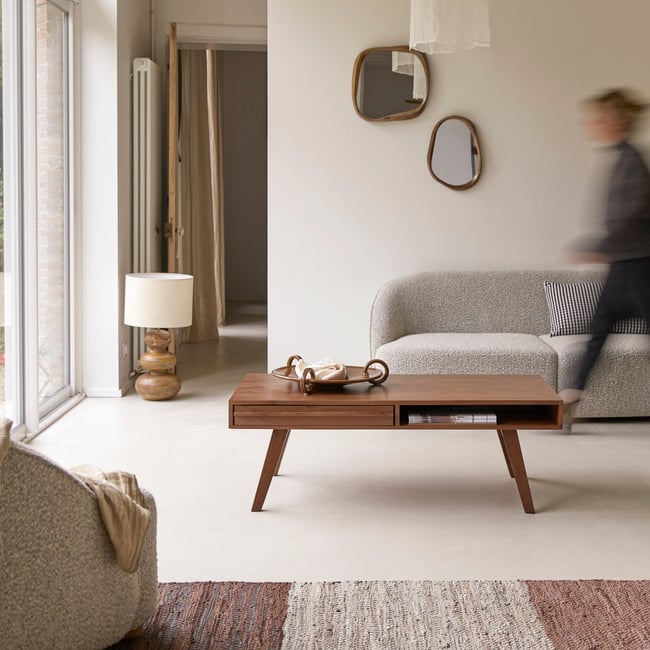 Table basse en Acacia massif, NIELS Couleur marron foncé <span itemprop=