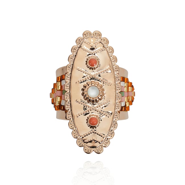 Bague réglable cabochon central martelé et perles TALSIE - HIPANEMA