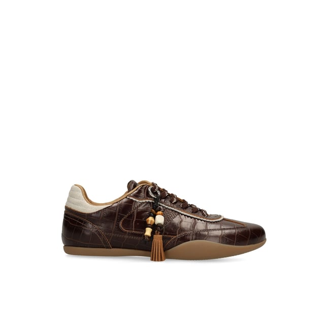 Baskets en cuir avec motif croco marron <span itemprop=