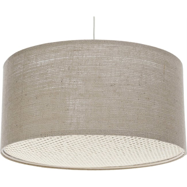 Suspension en lin rond Boho Elegant Couleur beige chanvre naturel avec rotin brun <span itemprop=