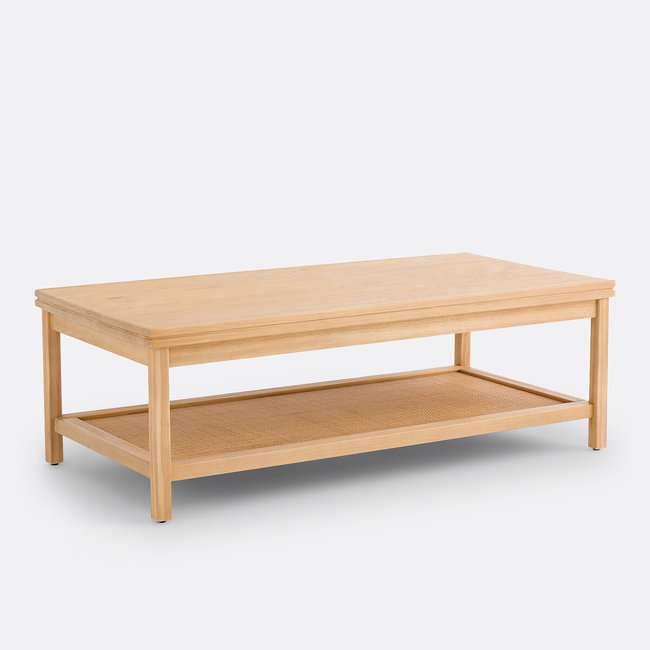 Table basse double plateau pin et cannage, Gabin Couleur naturel <span itemprop=