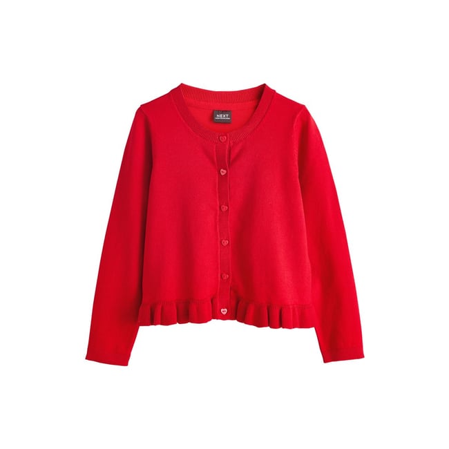 Cardigan d’école à basque en coton rouge <span itemprop=