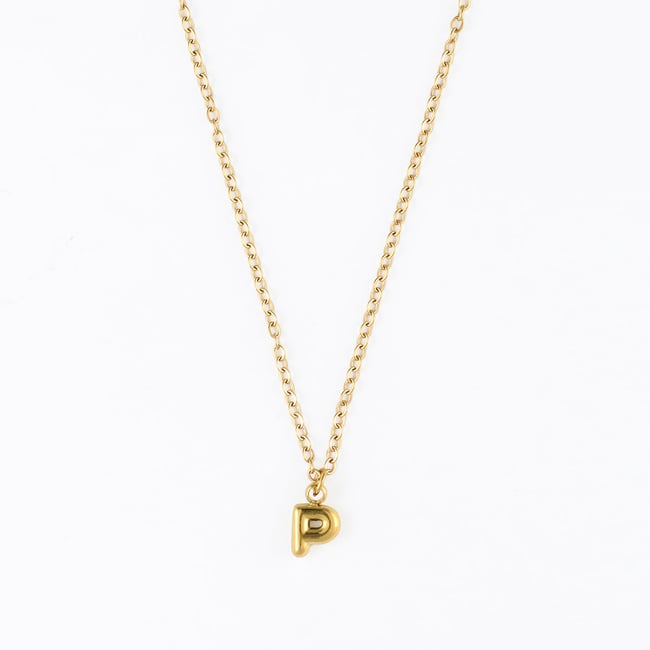 Collier à pendentif lettre P acier inoxydable doré <span itemprop=