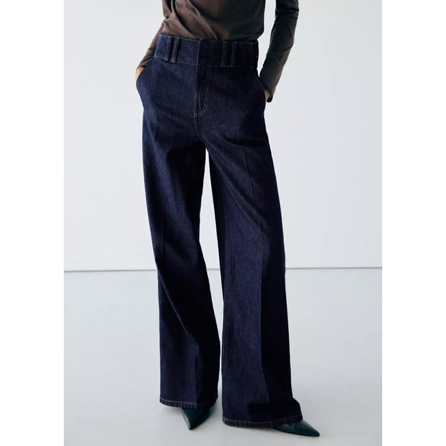 Jean droit taille haute bleu <span itemprop=
