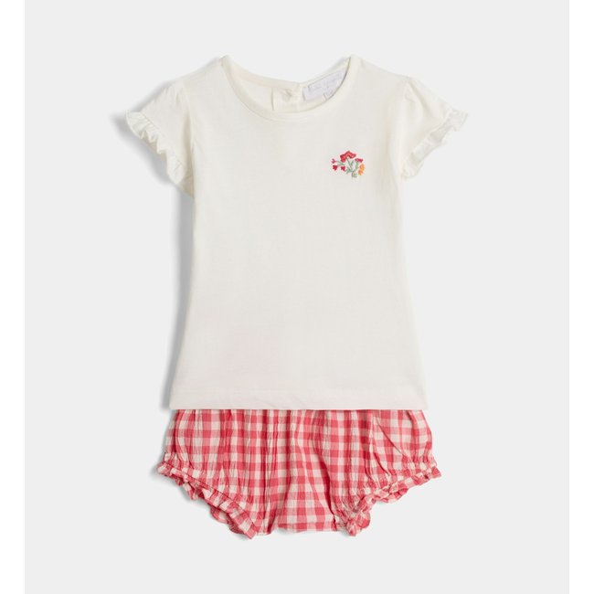 Ensemble T-shirt Et Boomer Vichy Coton Bio écru et rose <span itemprop=
