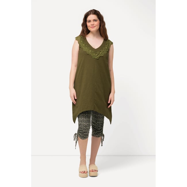 Débardeur long en coton bio avec dentelle olive foncé <span itemprop=