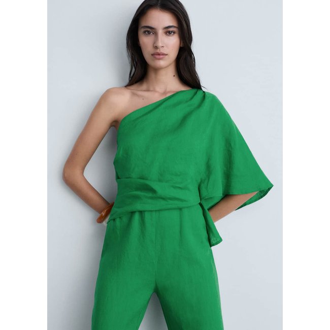 Combinaison asymétrique lin vert <span itemprop=