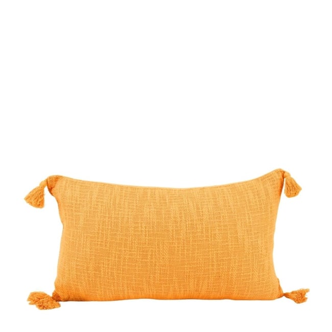 Coussin avec pompons 30x50cm orange <span itemprop=