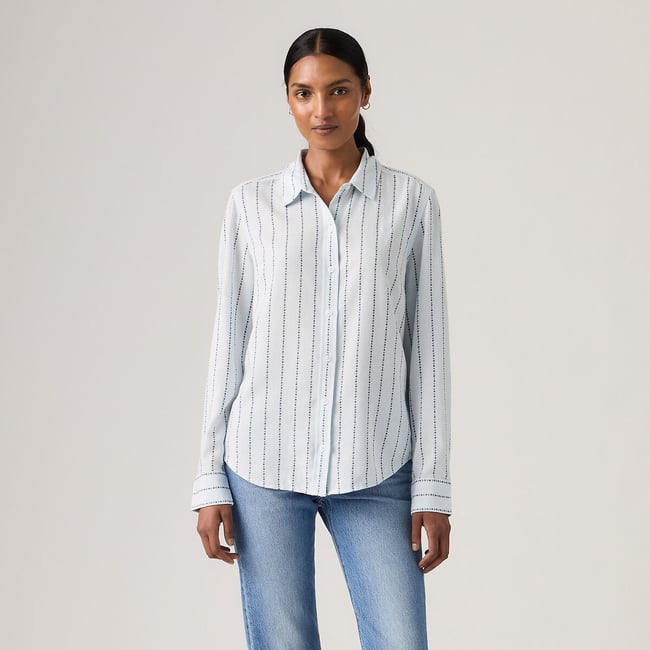 Chemise manches longues The Classic BW rayé bleu <span itemprop=