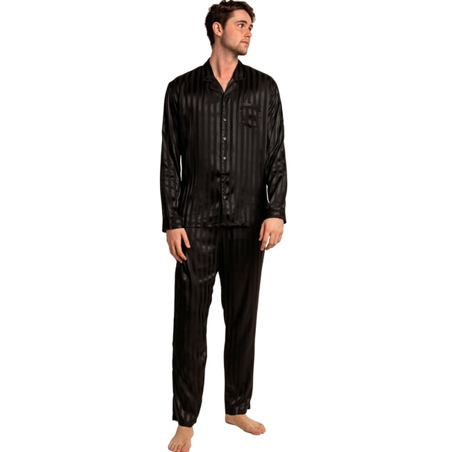 Pyjama pantalon chemise manches longues Say Yes noir <span itemprop=