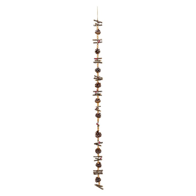 Guirlande pommes de pin et perles 1,5 m Couleur marron <span itemprop=