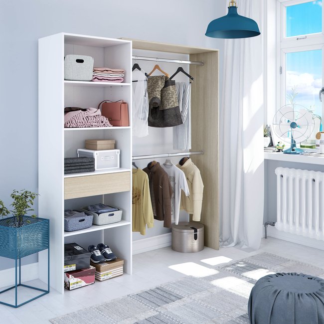 Dressing ouvert avec étagères et tiroir Couleur blanc <span itemprop=