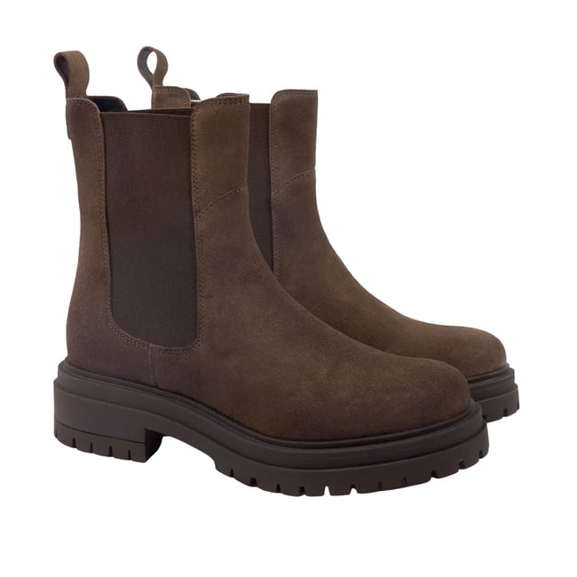 Bottines Chelsea crantées cuir daim daim marron <span itemprop=