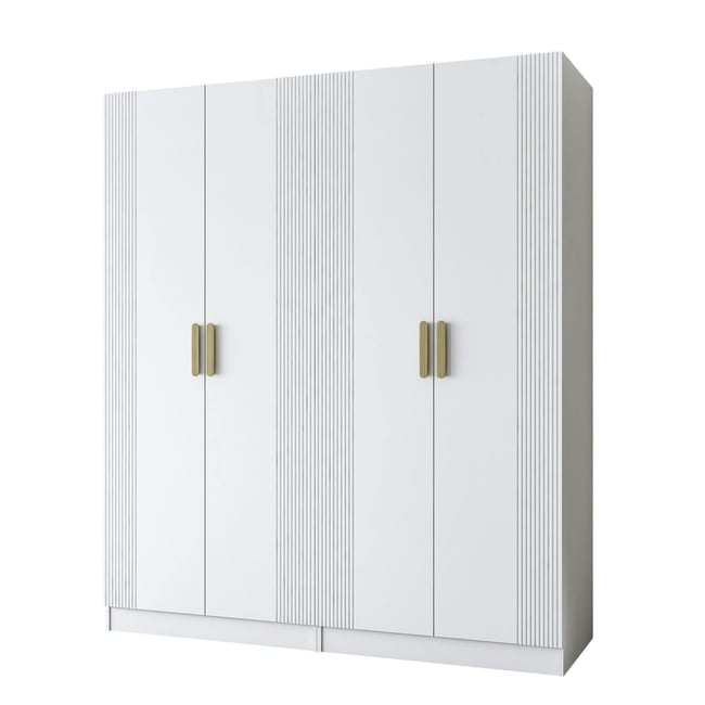 Armoire penderie blanche rainurée 4 portes 2 tringles BYRON Couleur blanc <span itemprop=