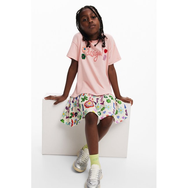 Robe jupe à fleurs rose <span itemprop=